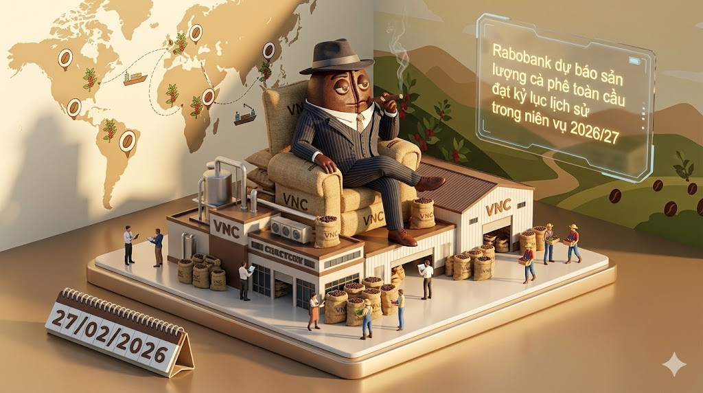 Rabobank dự báo sản lượng cà phê toàn cầu đạt kỷ lục lịch sử trong niên vụ 2026/27